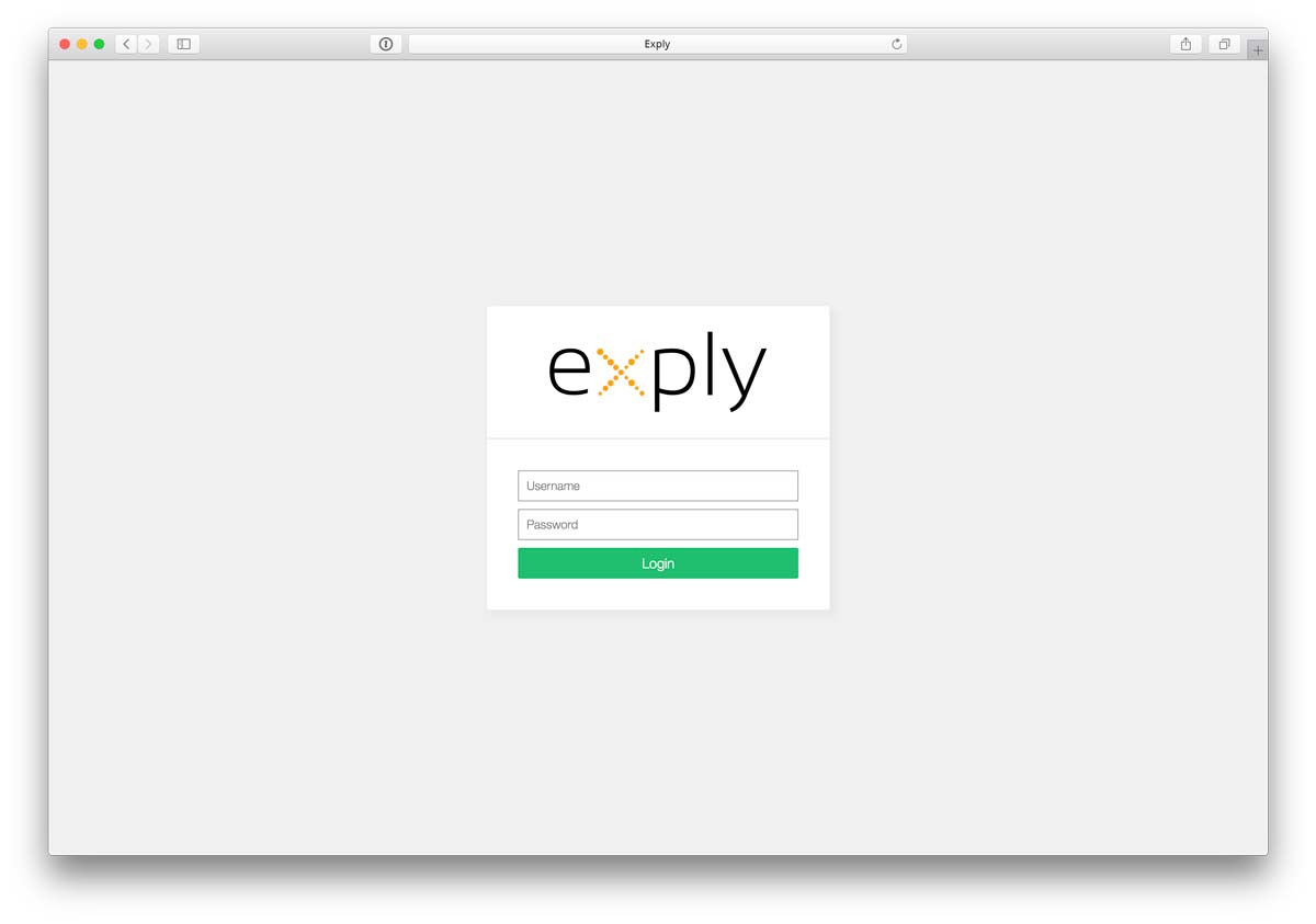 Exply User Login Screen User Login Screen for Exply